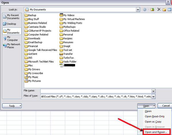 Repair corrupt excel file